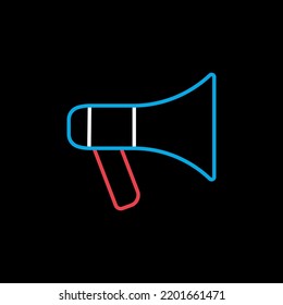 Megaphone or loudspeaker vector isolated on black background icon. Demonstration, manifestation, protest, strike, revolution. Graph symbol for your web site design, logo, app, UI