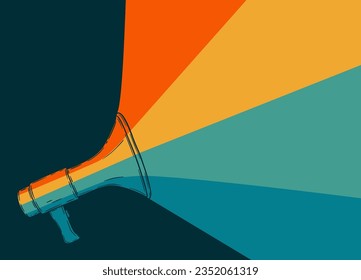 Megaphone loudspeaker. Voice sound speech logo sign, vintage retro stripes. Speaker, social media, advertising and promotion. Vector illustration