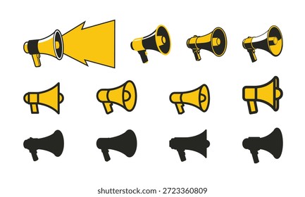 Diseño de Vector de línea plana de Colección de símbolo de advertencia de altavoz de megáfono
