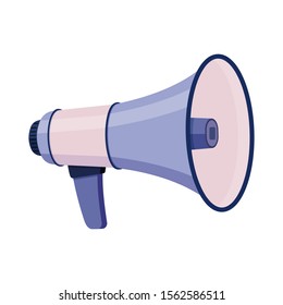 Megaphone, loud-speaking device, bullhorn. Flat cartoon style vector colorful illustration isolated on white background.