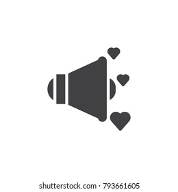 Megaphone and love hearts icon vector, filled flat sign, solid pictogram isolated on white. Valentines day message symbol, logo illustration.