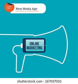 Megaphone made with the cable of a smartphone. Vector illustration Eps10 file. Global colors. Text and Texture in separate layers.