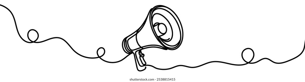  Megafone fazendo anúncio em um estilo de arte de linha. Promovendo mensagem com linha contínua