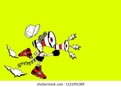 Megaphone man running and hold Megaphone. cartoon Character design .