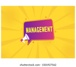 megaphone with management speech bubble. banner for business.