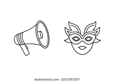 Anúncio de megafone e máscara de mascarada de bullhorn