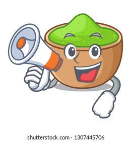 With megaphone matcha powder in a character bowl