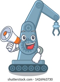 With megaphone mechatronic robotic arm isolated on character