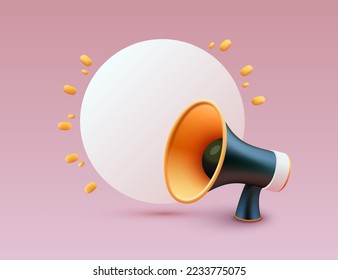 Icono 3d del mensaje megáfono, chat de voz. Ilustración del vector