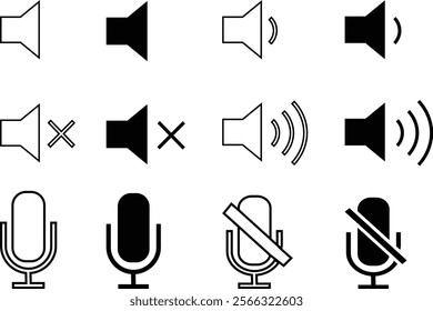 Megaphone Microphone icon set. Loudspeaker vector sign. Shout announce isolated on transparent background. Loud speaker public announcement vector collection representing sound, audio, and music.