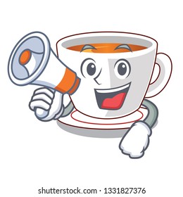 With megaphone mint tea above wooden cartoon table