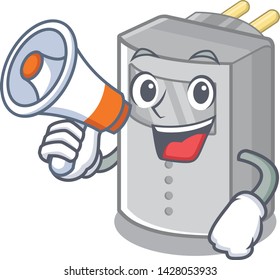 With megaphone motion sensor attached to cartoon wall