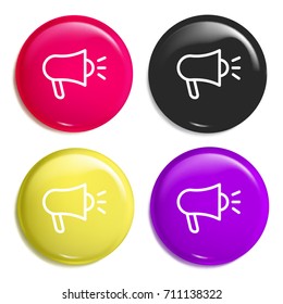 Megaphone multi color glossy badge icon set. Realistic shiny badge icon or logo mockup