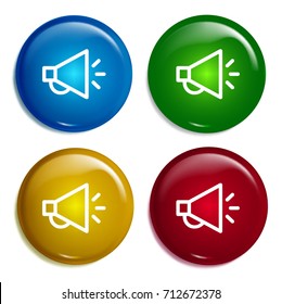 Megaphone multi color gradient glossy badge icon set. Realistic shiny badge icon or logo mockup