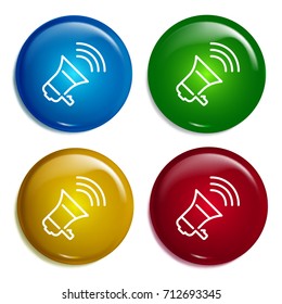 Megaphone multi color gradient glossy badge icon set. Realistic shiny badge icon or logo mockup