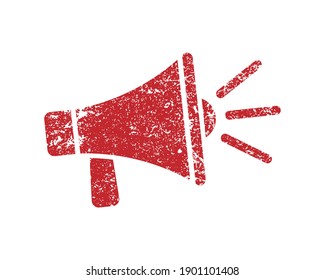 Megaphone music flat style icon shape symbol. Voice sound speech logo silhouette sign. Grunge stamp. Vector illustration image. Isolated on white background.