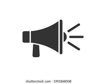 Megaphone music flat style icon shape symbol. Voice sound speech logo silhouette sign. Grunge stamp. Vector illustration image. Isolated on white background.