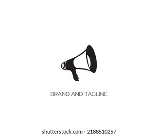 Megaphone music flat style icon shape symbol. Voice sound speech logo silhouette sign. Grunge stamp. Vector illustration image. Isolated on white background.