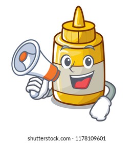 With megaphone mustard bottle container cartoon with no label