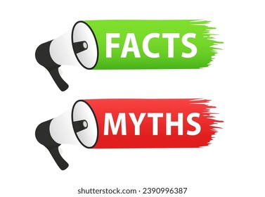 Megaphone with Myths versus facts. Loudspeaker. Speaker. Banner for business, marketing and advertising. Vector illustration