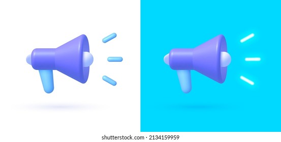 Megaphone neon in 3d realistic style. 3d render vector. Creative concept design. Vector illustration design.