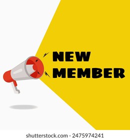Megaphone with new member on white background design vector illustration