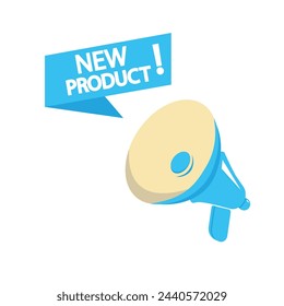 Megaphone with new product speech bubble. Loudspeaker. Banner for business, marketing and advertising