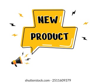 	
megaphone with New Product speech bubble, business design, marketing, announcement, discount, cashback. creative banner. editable vector eps 10.