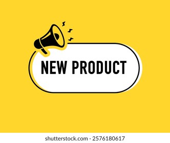 Megaphone with new product speech bubble. Loudspeaker. Banner for business, marketing and advertising. Vector illustration.	