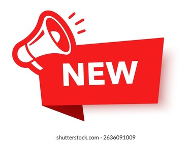Megaphone with new speech bubble. Loudspeaker. Banner for business, marketing and advertising. Vector illustration.	