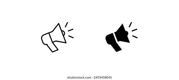 Megaphone Noisy Loudspeake line and flat icons set, editable stroke isolated on white, linear vector outline illustration, symbol logo design style