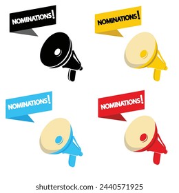 Megaphone with Nominations speech bubble banner. Loudspeaker. Label for business, marketing and advertising. 