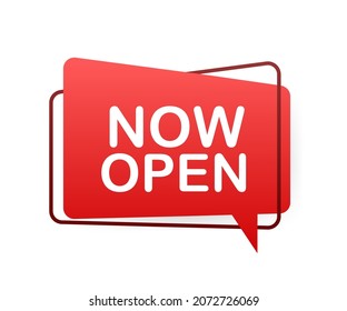 Megaphone with now open. Megaphone banner. Web design. Vector stock illustration