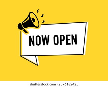 Megaphone with now open speech bubble. Loudspeaker. Banner for business, marketing and advertising. Vector illustration.	