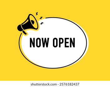 Megaphone with now open speech bubble. Loudspeaker. Banner for business, marketing and advertising. Vector illustration.	