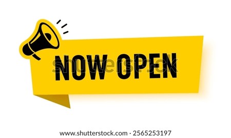 Megaphone with now open speech bubble. Loudspeaker. Banner for business, marketing and advertising. Vector illustration