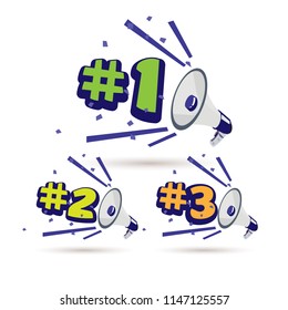 megaphone with number "1, 2, 3" award number concept  - vector illustration 