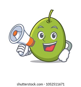 With megaphone olive character cartoon style