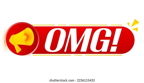 Megaphone with omg on white background. Megaphone banner. Web design. Vector