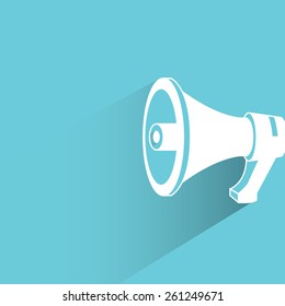 megaphone on blue background, flat and shadow theme