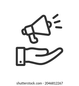 Diseño de iconos Megáfonos en la mano aislados en fondo blanco. Ilustración del vector