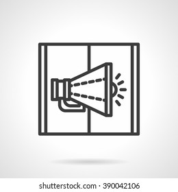 Megaphone on page of open web magazine or book. Digital marketing concept. Black line style single vector icon. Element for web design, business, mobile app.