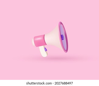 Megaphone on pink background. 3d vector illustration