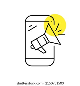 Megaphone on a smartphone. Advertisement and marketing icon. Pixel perfect, editable stroke line icon