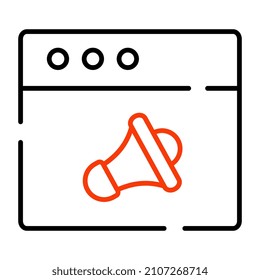 Megaphone on webpage, vector design of web marketing

