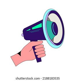 Megaphon auf weißem Hintergrund mit Kopienraum. Werbe- und Promotionssymbol. Bullhorn-Cartoon. Konzept für Social Media-Marketing.