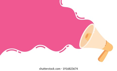 Megaphone on white background and free form empty pink background. Concept of announcement, advertisement, promotion, speaking, marketing and commercial ads. Flat style vector illustration.