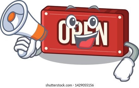 With megaphone open sign in the mascot shape