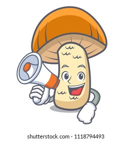 With megaphone orange cap boletus mushroom character cartoon