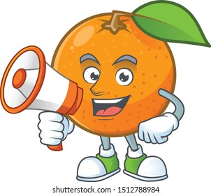With megaphone orange fruit cartoon with leaf green.